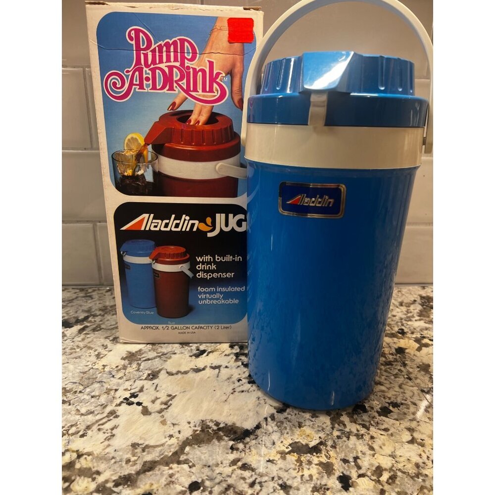 Vintage Aladdin Half-Gallon Jug "Pump A Drink" Dispenser Insulated NIB‎